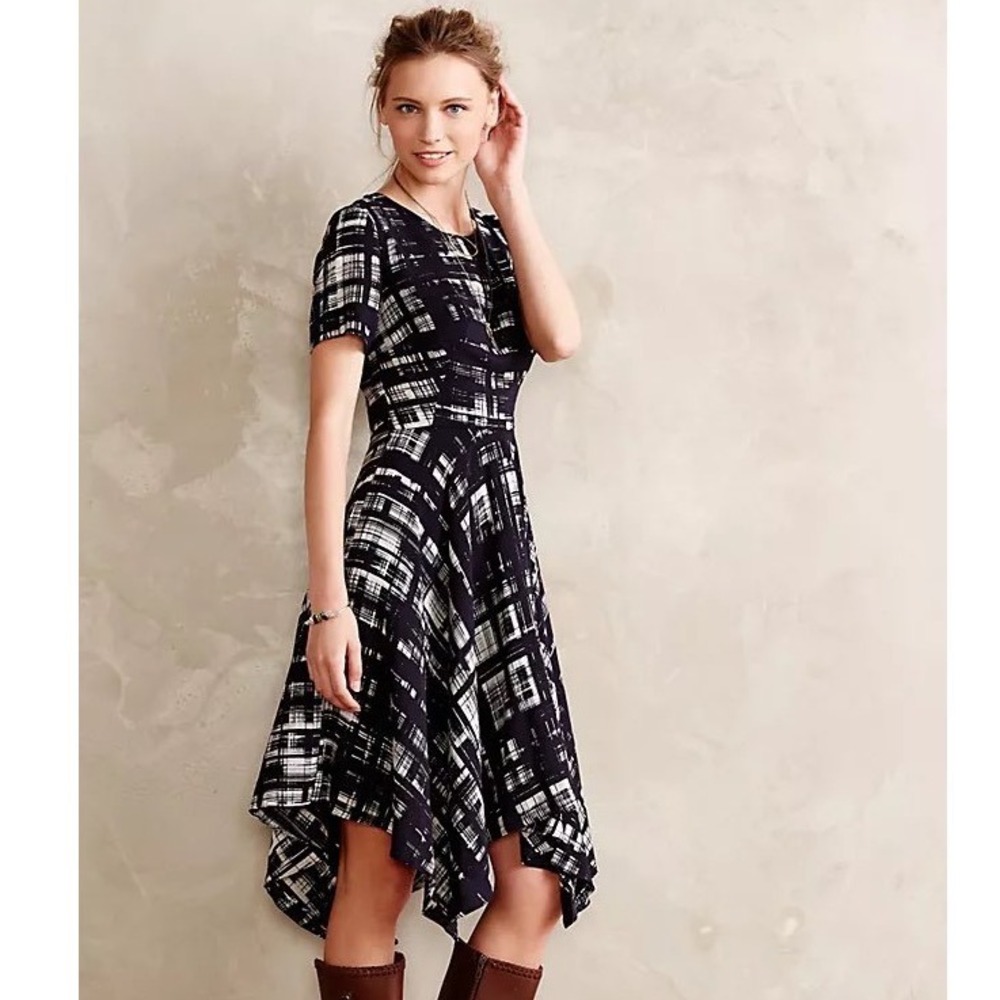 Anthropologie Corey Lynn Carter Painted Plaid Boho Midi Dress Asymmetric Hem - 4